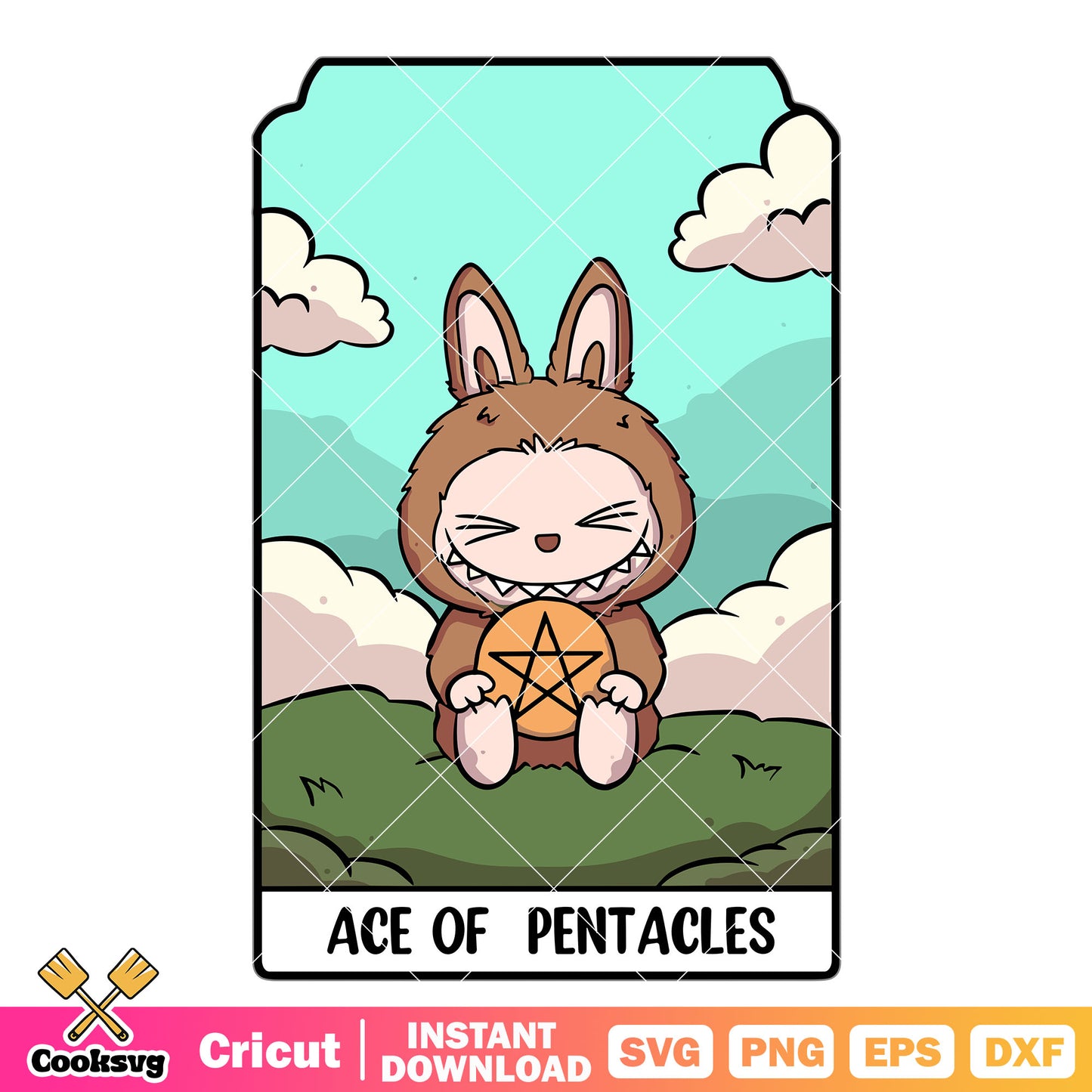 Labubu ace of pentacles svg, labubu keychain​ svg, labubu card​ svg