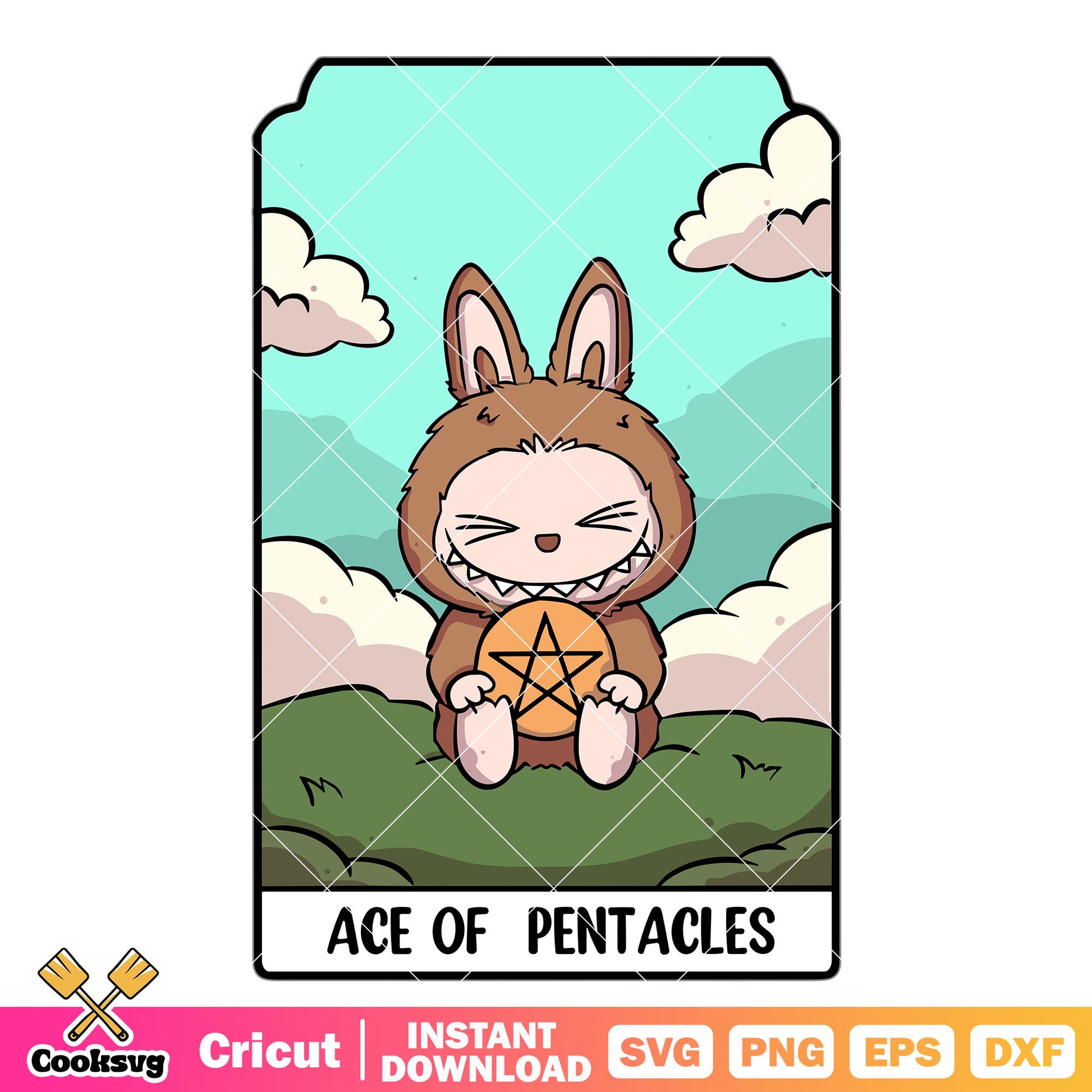 Labubu ace of pentacles svg, labubu keychain​ svg, labubu card​ svg