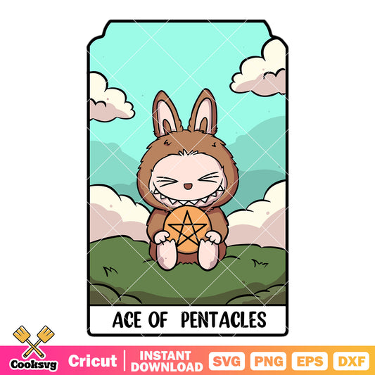 Labubu ace of pentacles svg, labubu keychain​ svg, labubu card​ svg