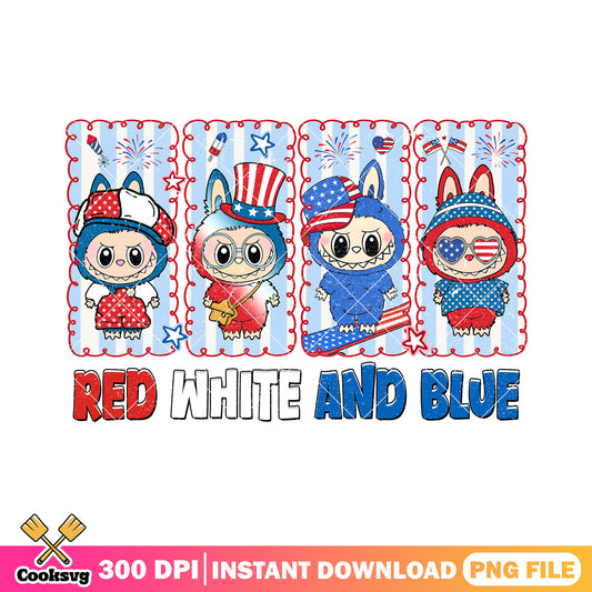 Labubu american red white and blue png, labubu​ png, labubu outfit ​png