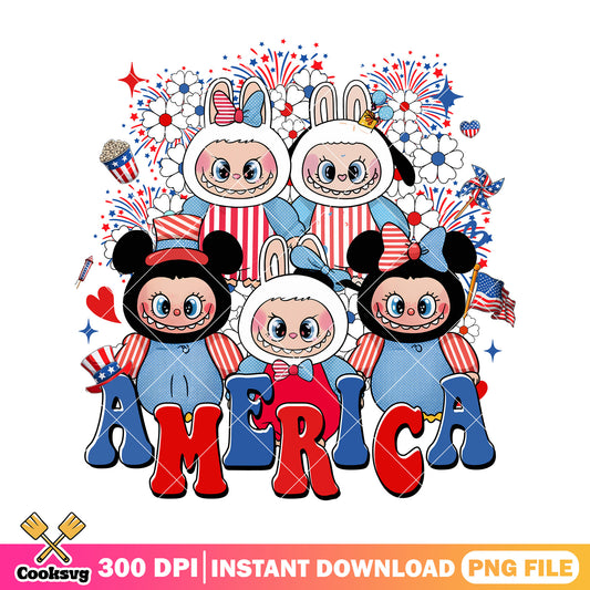 Labubu america style design png, labubu monster​ png, plush labubu ​png