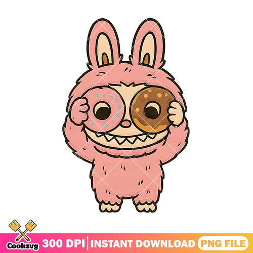 Labubu and 2 donuts png, labubu plush png, labuubuu png