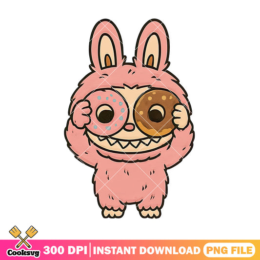 Labubu and 2 donuts png, labubu plush png, labuubuu ​png