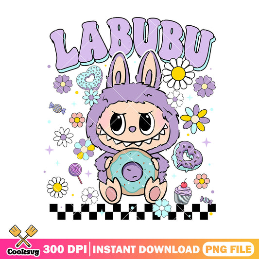 Labubu and a donut png, purple labubu png, labubu monster png
