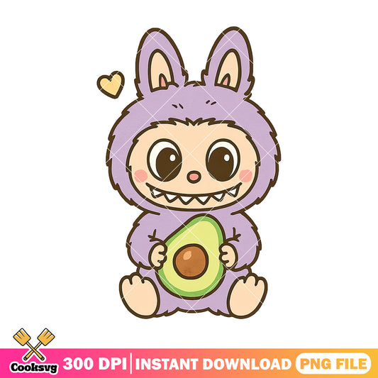 Labubu and avocado png, purple labubu png, labubu monster​ png