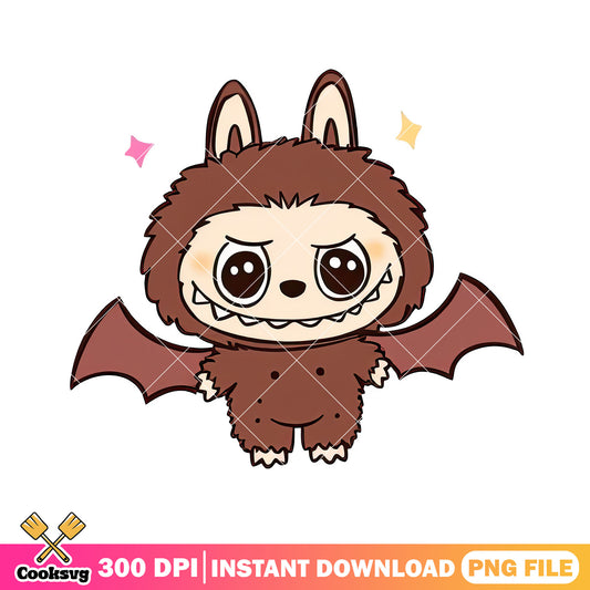Labubu and bat wings png, brown labubu png, labubu art​png