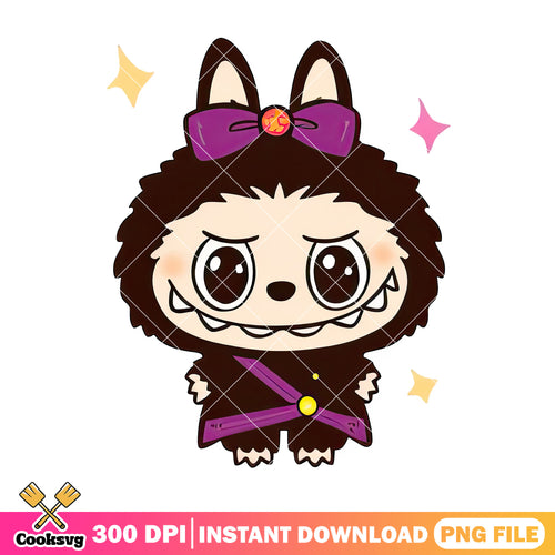 Labubu and dark brown fuzzy outfit png, labubu png, labubu outfit png
