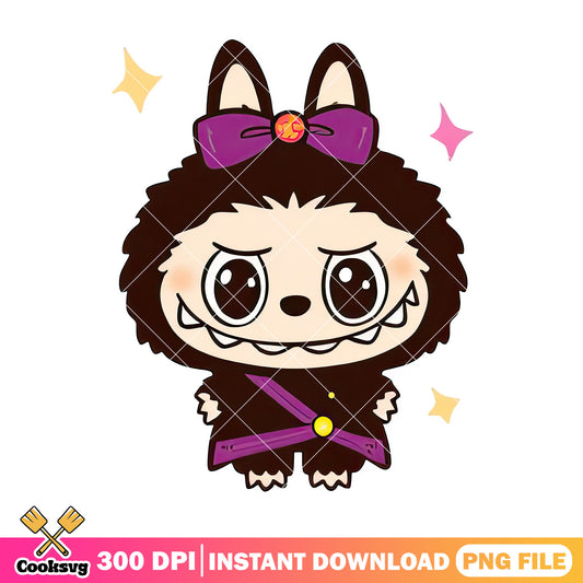 Labubu and dark brown fuzzy outfit png, labubu png, labubu outfit ​png