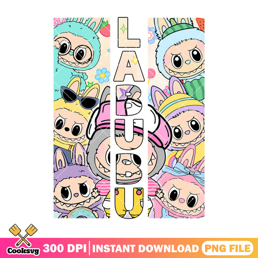 Labubu and different costumes png, labubu hehe png, labubu plush png