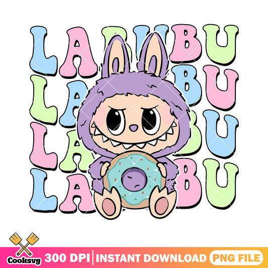 Labubu and donut png, labubu sitting png, purple labubu​ png