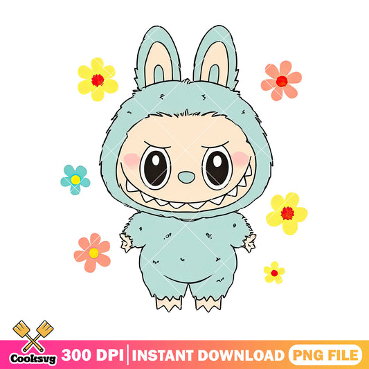 Labubu and flowers png, cute labubu png, labubu hehe ​png