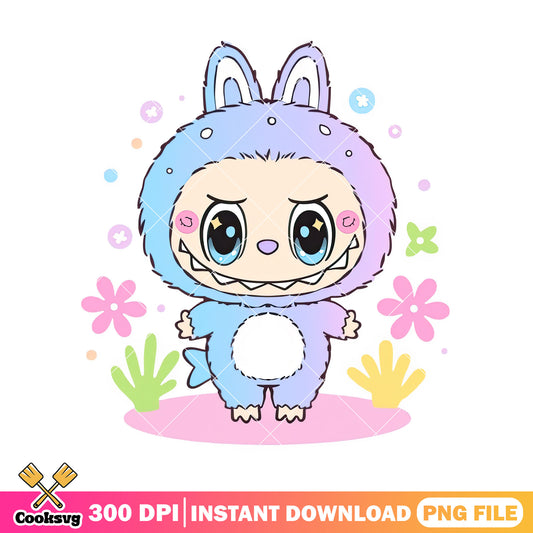 Labubu and flowers png, labubu​ cute png, labubu cartoon​ ​png