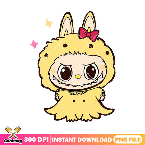 Labubu and nice dress png, plush labubu png, labubu yellow png