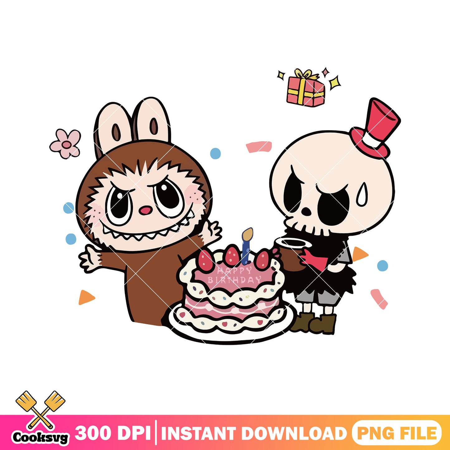 Labubu and nummskull birthday png, labubu cute png, labubu plush png