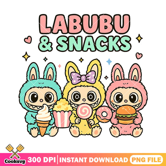 Labubu and snacks png, labubu friends png, labubu popmart ​png