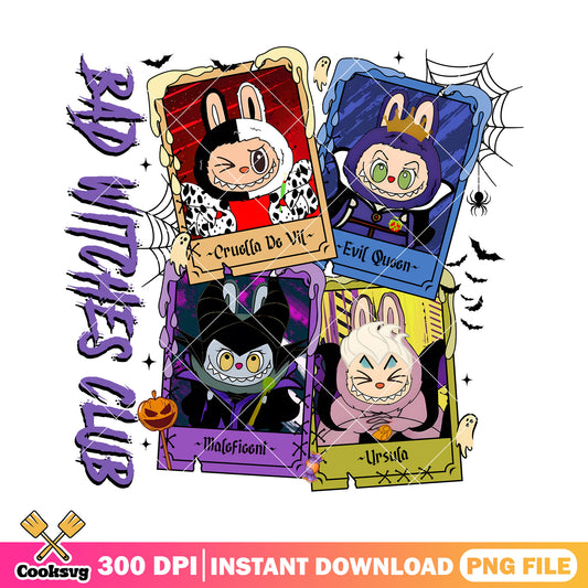 Labubu bad witches club png, labubu halloween png, disney villain png