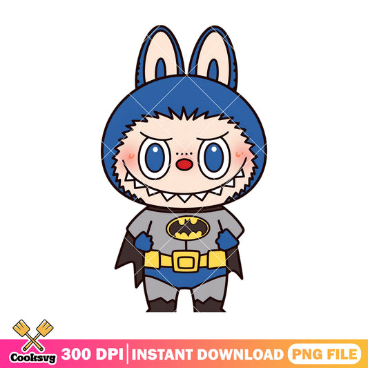 Labubu batman cosplay png, labubu outfit png, labubu cartoon png