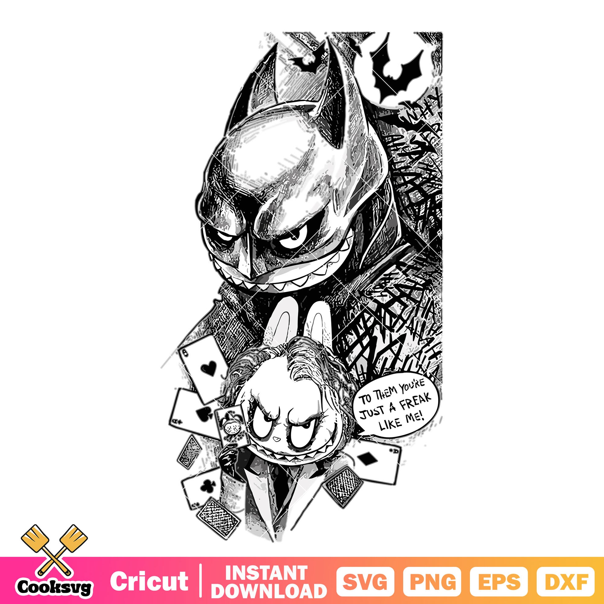 Labubu batman joker svg, batman labubu​ svg, labubu hero svg