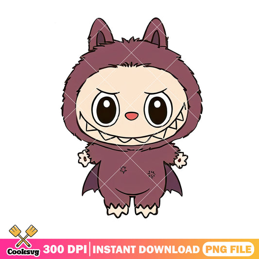 Labubu batwings png, labubu brown png, cute labubu ​png