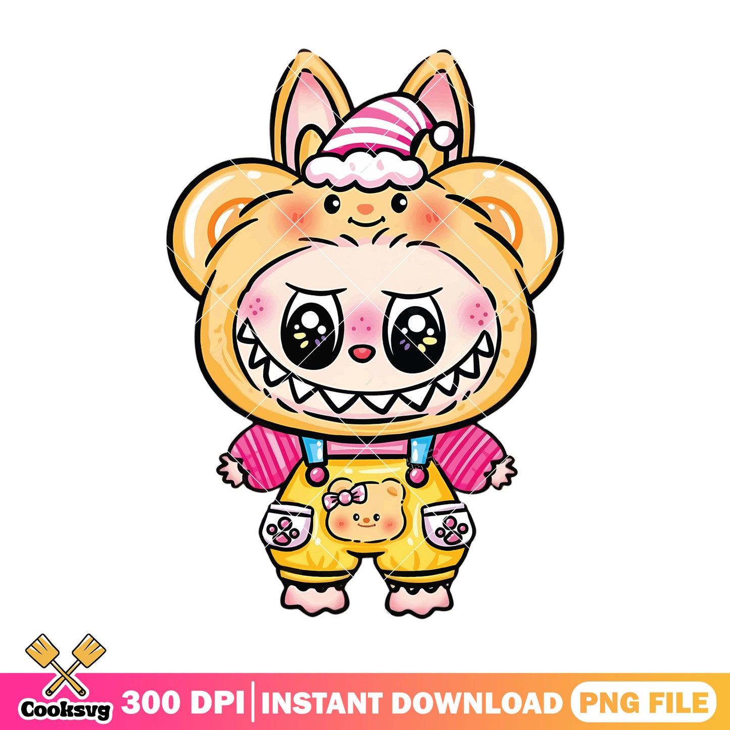 Labubu bear clothes png, labubu orange png, labubu plush png