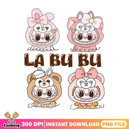Labubu bear outfits png, labubu friends​ png, plush labubu ​png