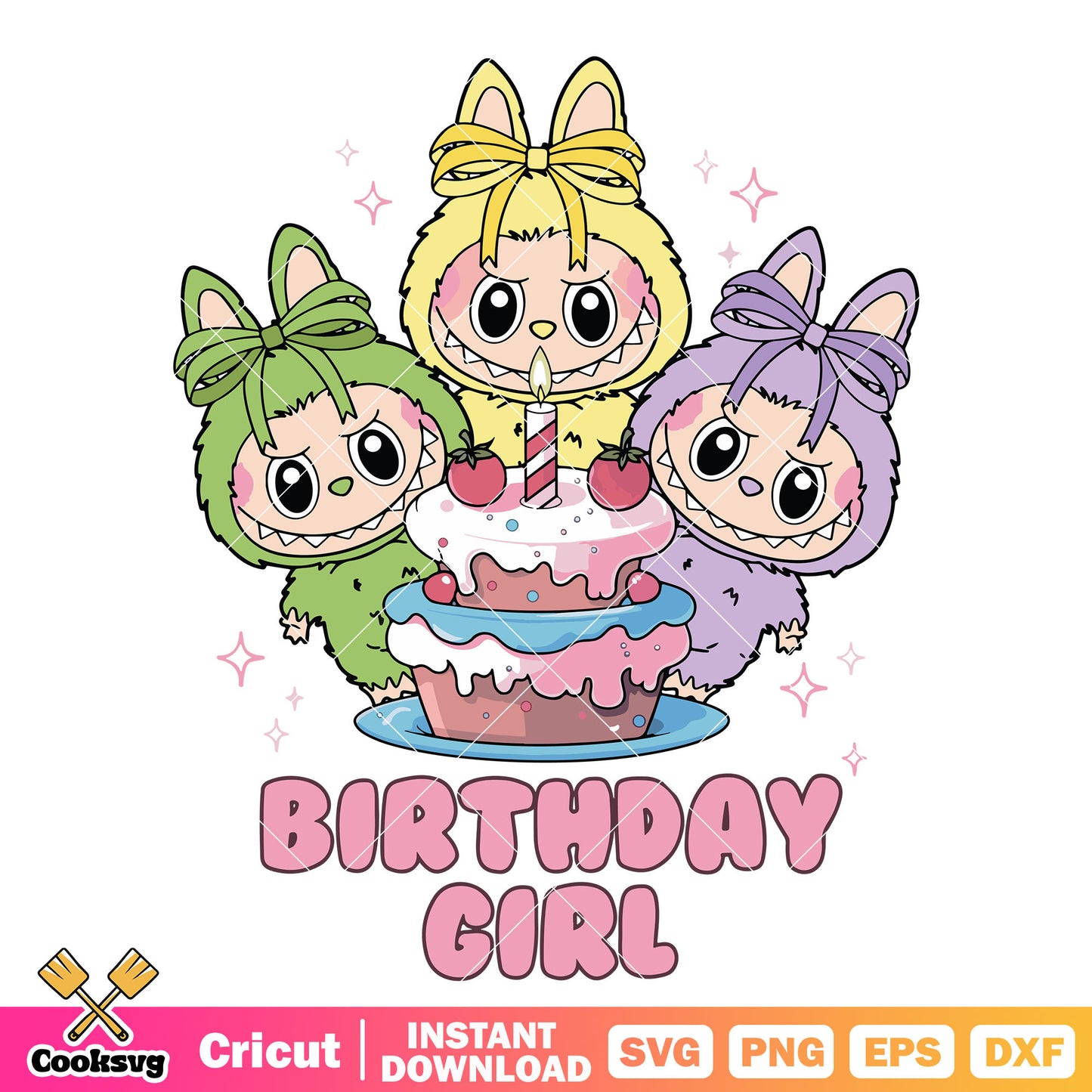 Labubu birthday girl cake svg, labubu birthday party​ svg
