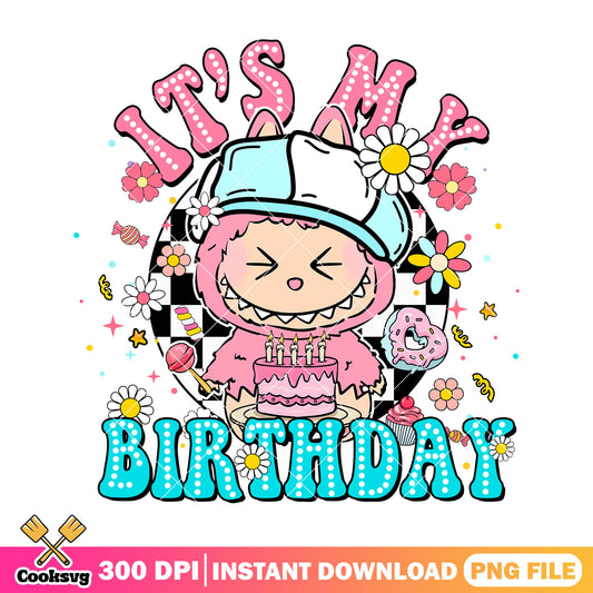 Labubu birthday png, pink labubu png, monster labubu​ png