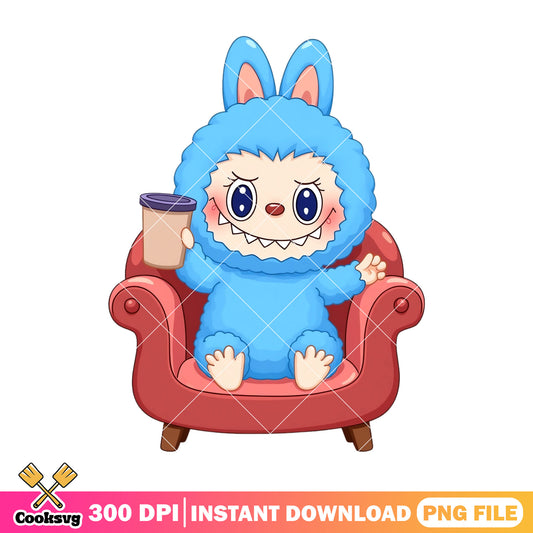 Labubu blue monster png, labubu blue png, labubu sitting png
