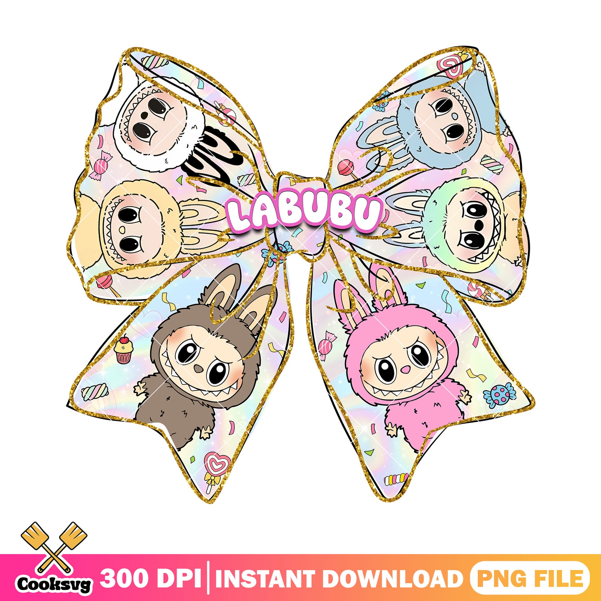 Labubu bow shaped design png, labubu plush png, labubu art png