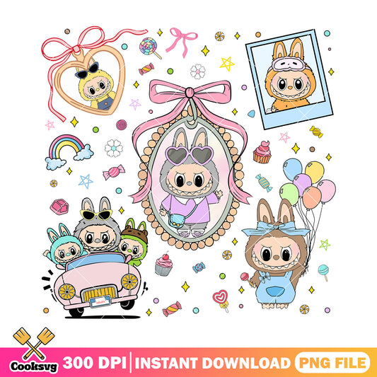 Labubu bow tie mirror design png, labubu near me png, colorful bow ties​ png