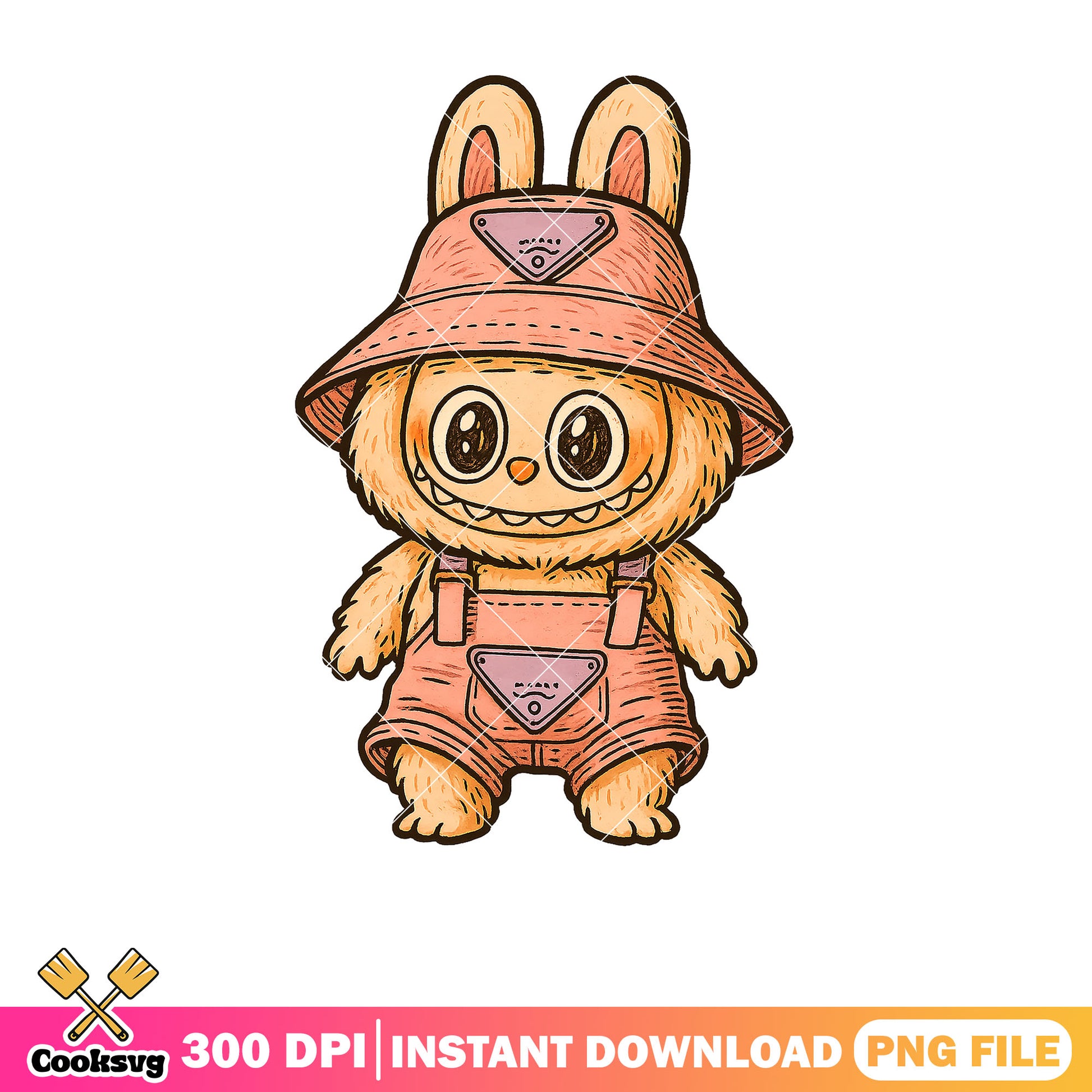 Labubu bunny pink overalls png, labubu dolls png, cute doll png