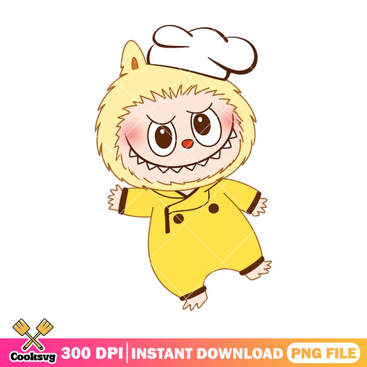 Labubu cosplay chef png, labubu standing png, labubu plush png