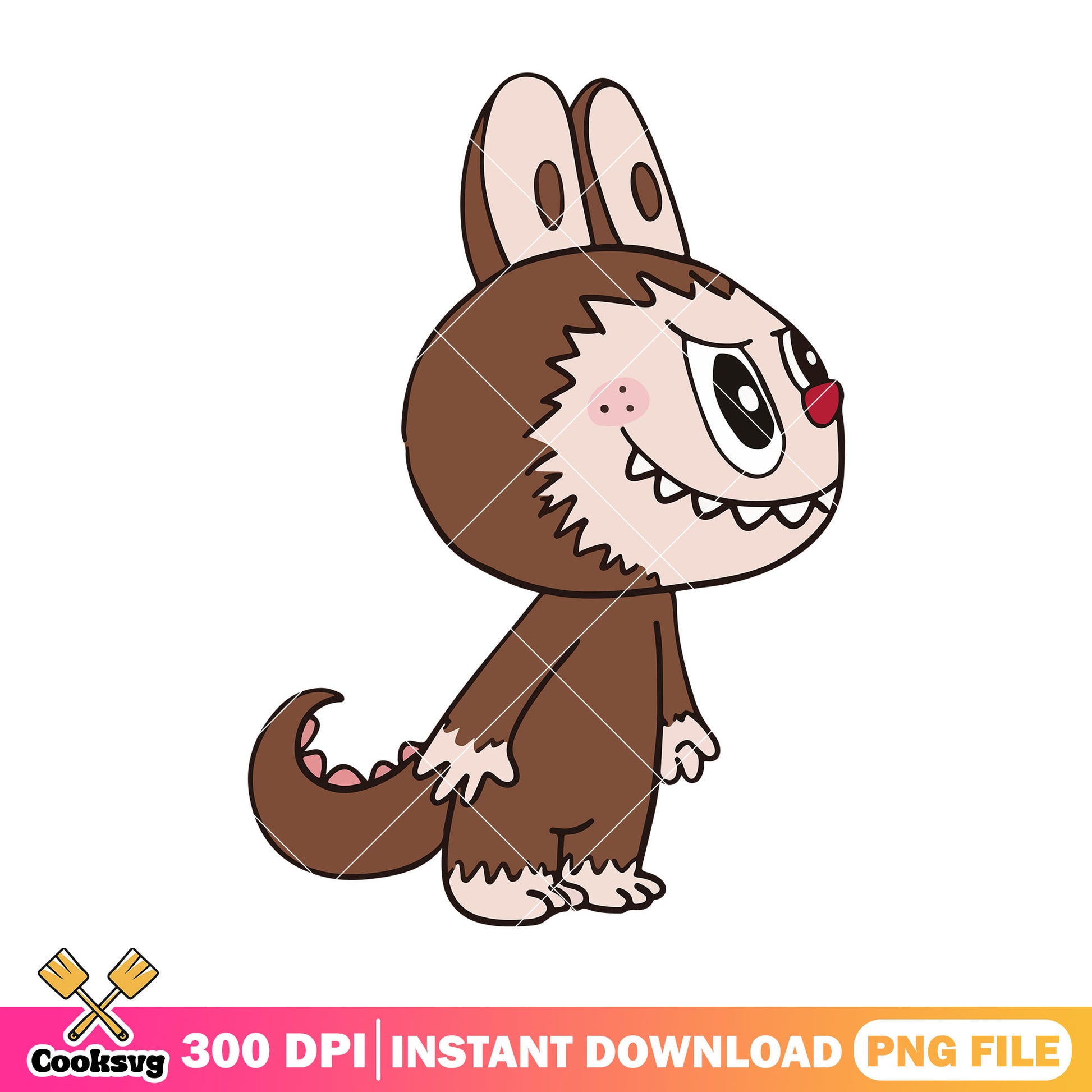 Labubu cosplay dinosaur png, labubu brown png, labubu standing png