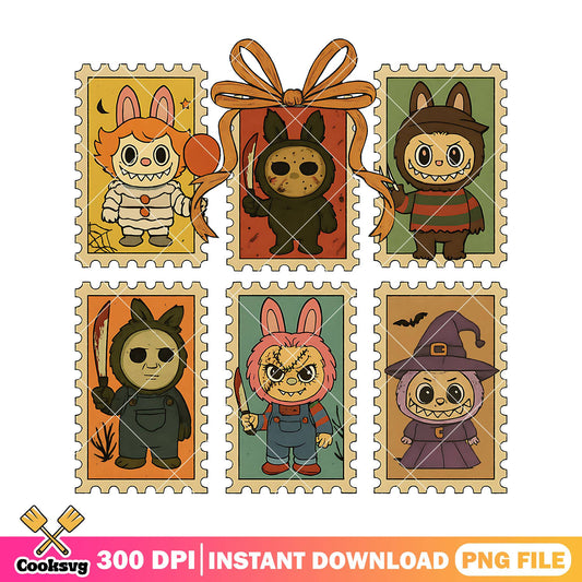 Labubu cosplay killers png, halloween labubu png, labubu horror png