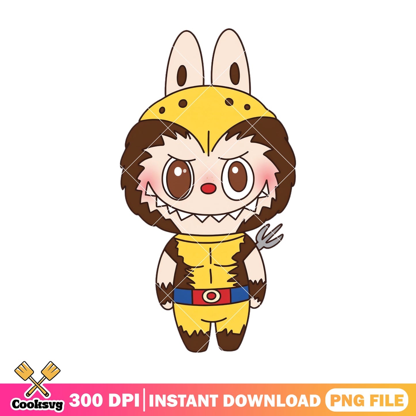 Labubu cosplay wolverine png, labubu popmart png, wolverine png