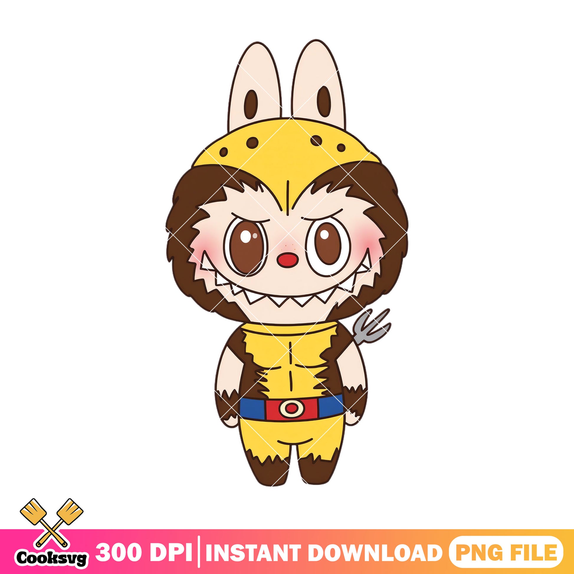 Labubu cosplay wolverine png, labubu popmart png, wolverine png
