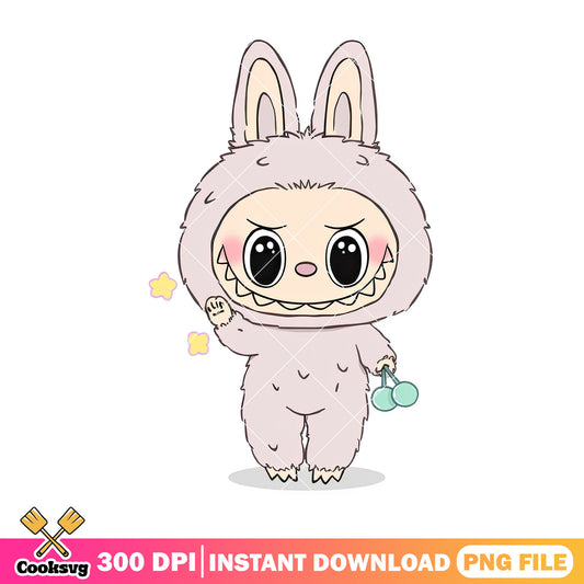 Labubu cute monster png, standing labubu png, happy labubu png