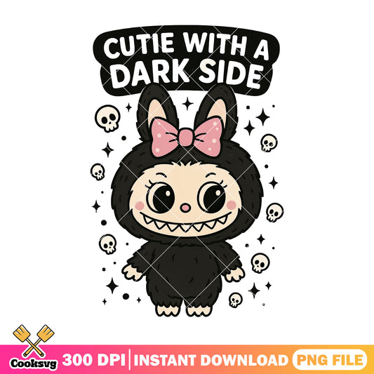 Labubu cutie with a dark side png, black labubu​ png, labubu quote png