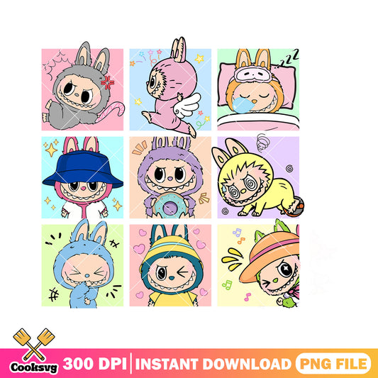 Labubu different activates png, labubu energy png, labubu monster png