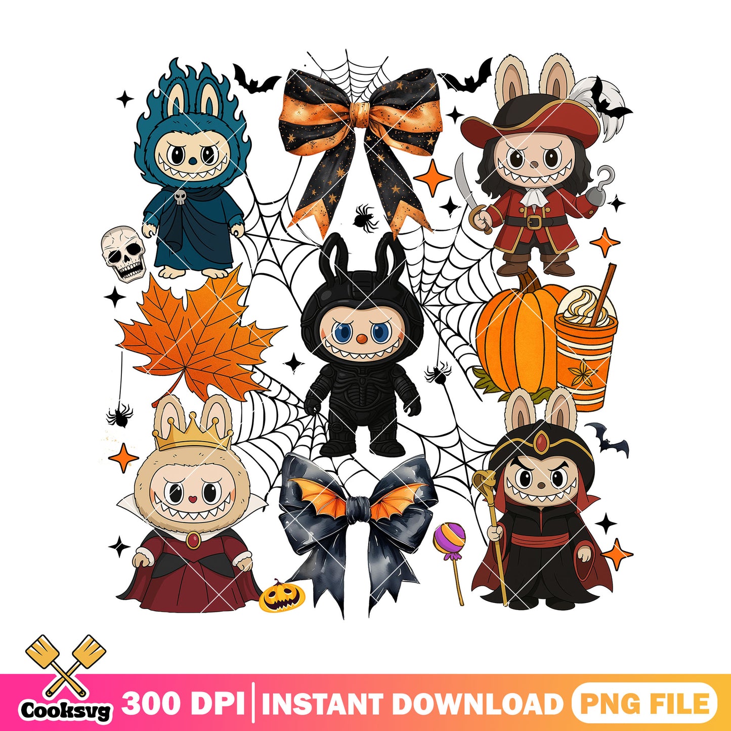 Labubu disney cosplay png, halloween happy png, labubu hehe png