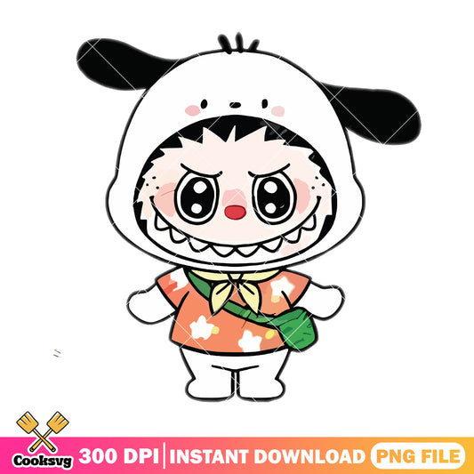 Labubu dog-themed hoodie costume png, labubu outfit png, labubu png