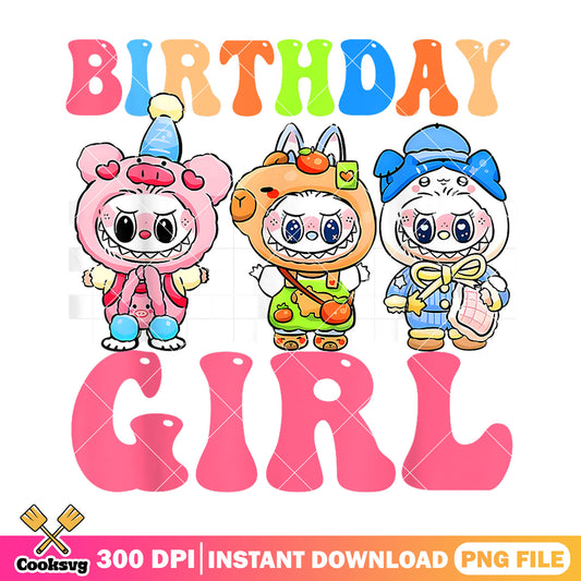 Labubu dolls birthday girl png, labubu birthday png, labubu popmart png