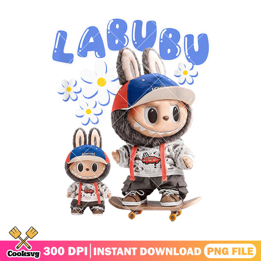Labubu dolls skateboarding png, the monster labubu png, labubu dolls png