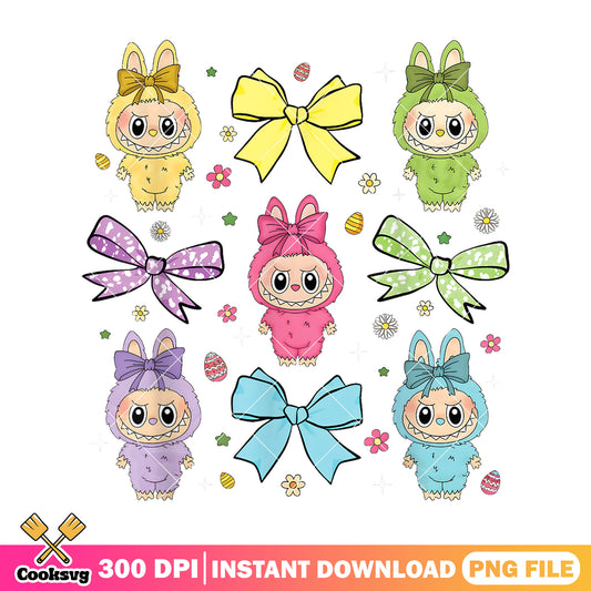 Labubu dolls with bow tie png, dolls bow tie png, monster labubu png