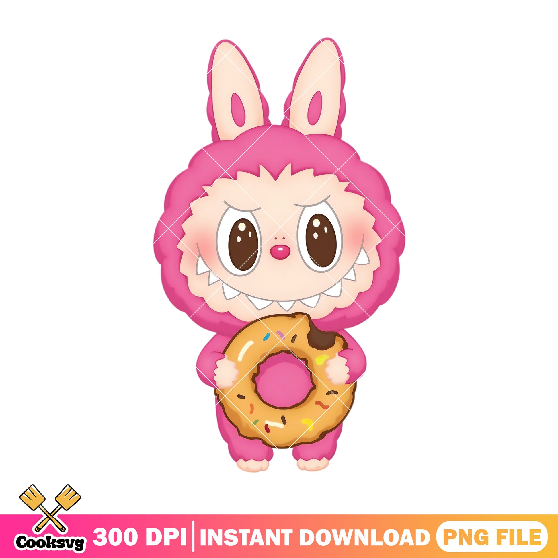 Labubu eating a donut png, labubu pink png, labubu monster png