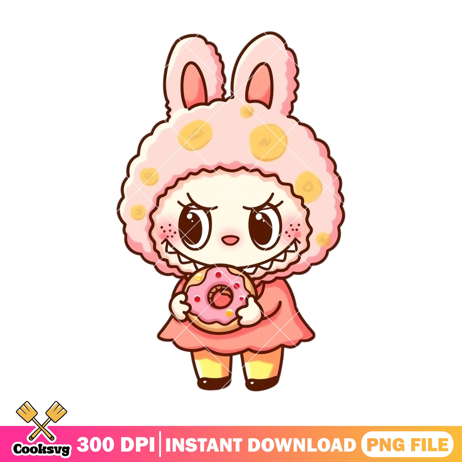 Labubu eating a donut png, labubu popmart png, labubu hehe png