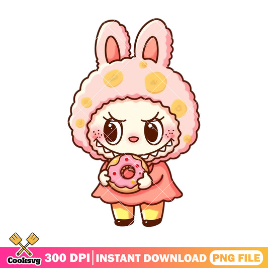 Labubu eating a donut png, labubu popmart png, labubu hehe png