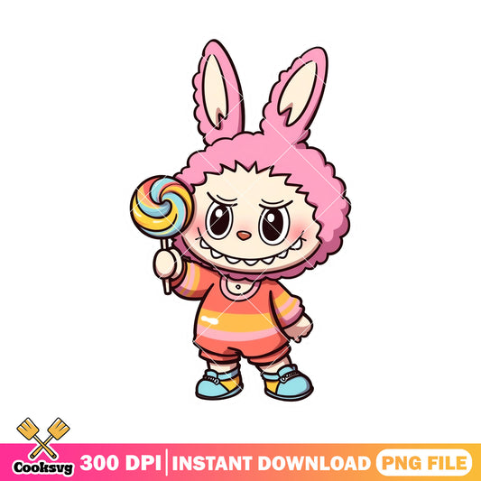 Labubu eating lolipop png, labubu monster png, labubu hehe png