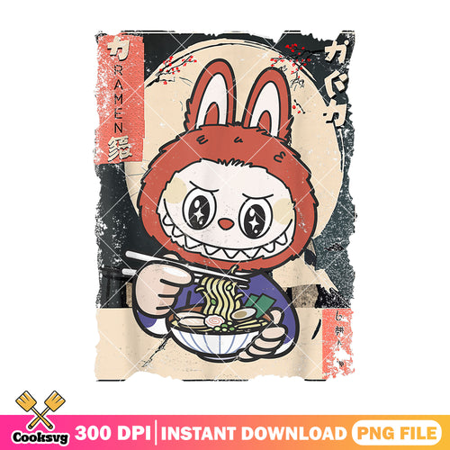 Labubu eating ramen png, the monster labubu png, labubu popmart png