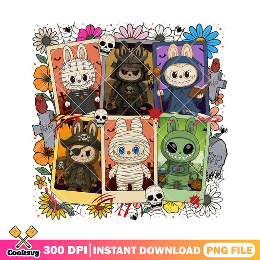 Labubu friends costumes halloween png, horror dolls png, cute dolls png